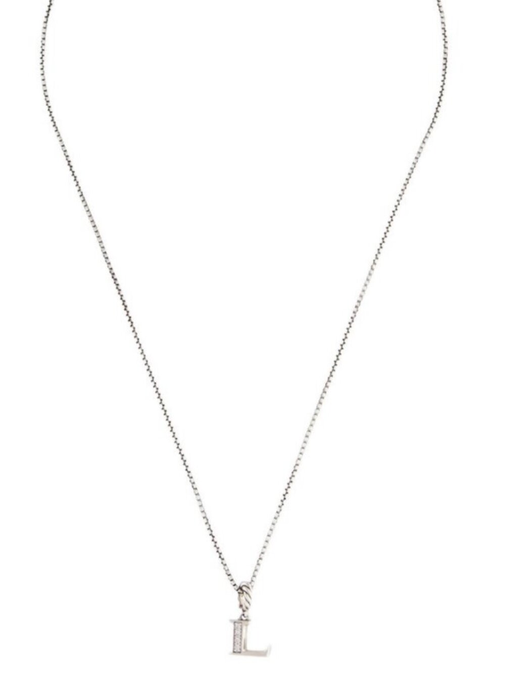 DAVID YURMAN STERLING SILVER 925 DIAMOND PAVE INITIAL 'L' PENDANT NECKLACE - Picture 6 of 6